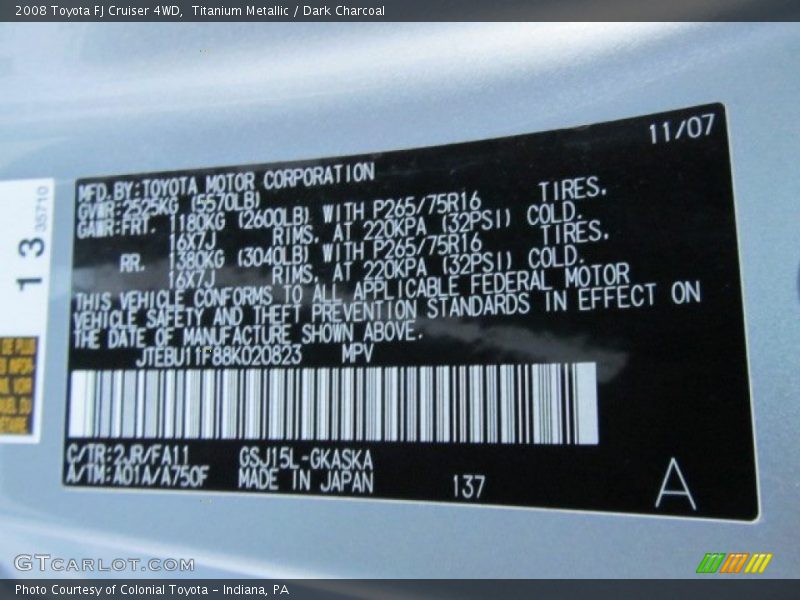Titanium Metallic / Dark Charcoal 2008 Toyota FJ Cruiser 4WD