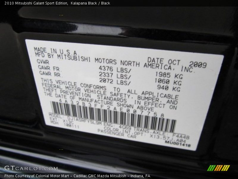 Kalapana Black / Black 2010 Mitsubishi Galant Sport Edition