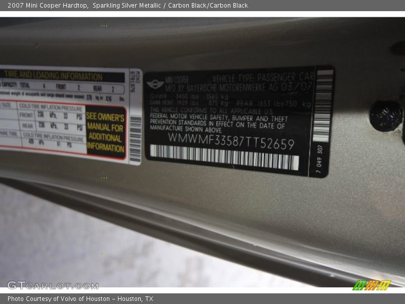 Sparkling Silver Metallic / Carbon Black/Carbon Black 2007 Mini Cooper Hardtop