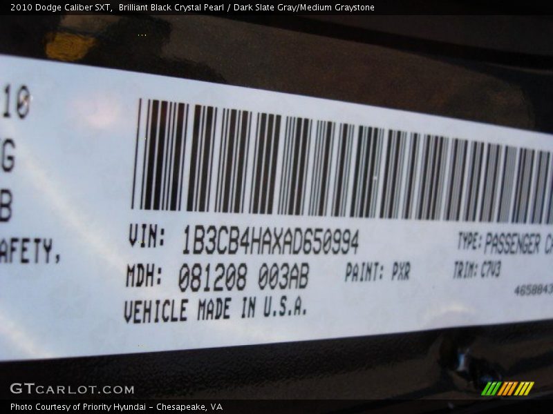 Brilliant Black Crystal Pearl / Dark Slate Gray/Medium Graystone 2010 Dodge Caliber SXT