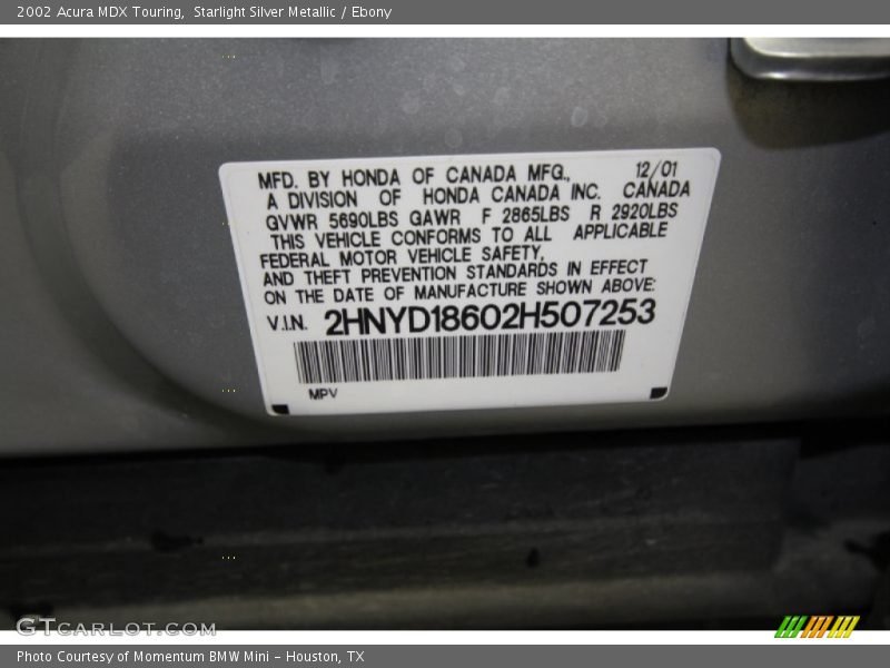 Starlight Silver Metallic / Ebony 2002 Acura MDX Touring