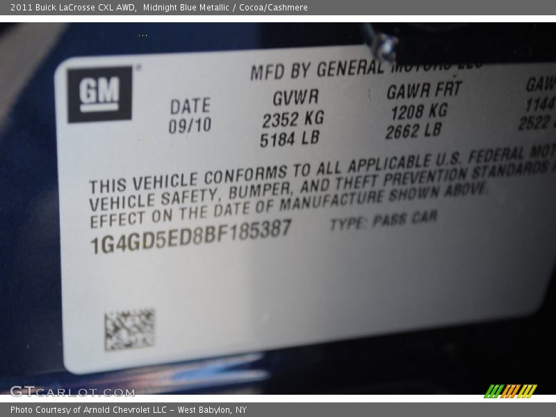 Midnight Blue Metallic / Cocoa/Cashmere 2011 Buick LaCrosse CXL AWD