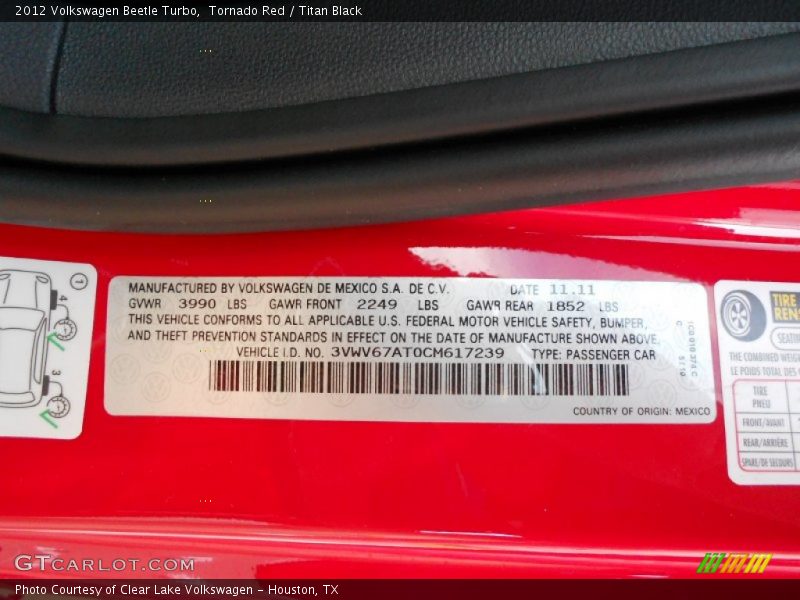 Tornado Red / Titan Black 2012 Volkswagen Beetle Turbo