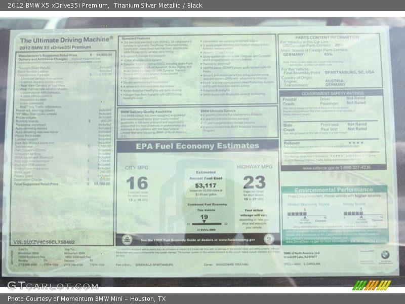 Titanium Silver Metallic / Black 2012 BMW X5 xDrive35i Premium