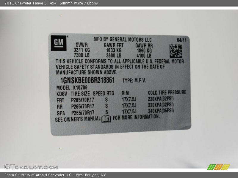 Summit White / Ebony 2011 Chevrolet Tahoe LT 4x4