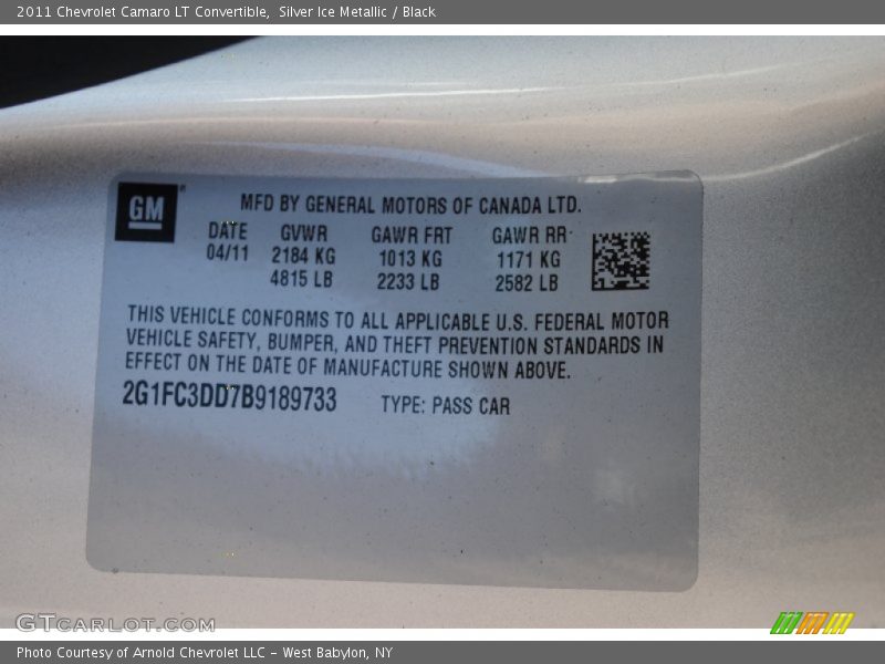 Silver Ice Metallic / Black 2011 Chevrolet Camaro LT Convertible