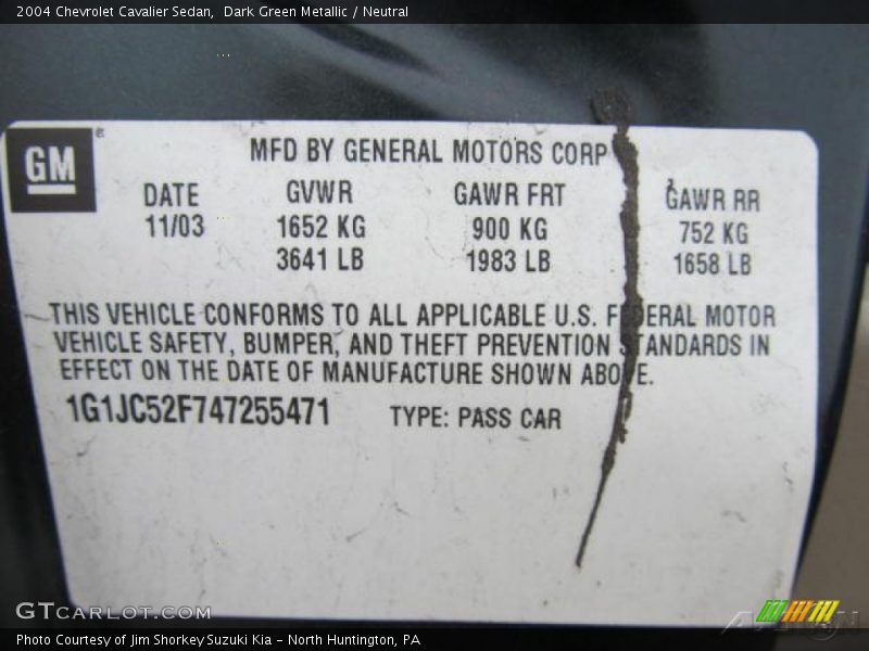 Dark Green Metallic / Neutral 2004 Chevrolet Cavalier Sedan