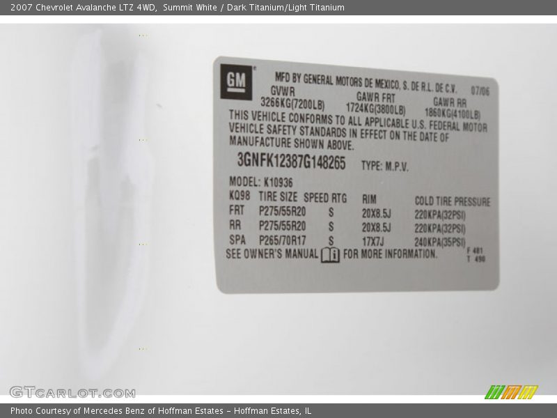 Summit White / Dark Titanium/Light Titanium 2007 Chevrolet Avalanche LTZ 4WD