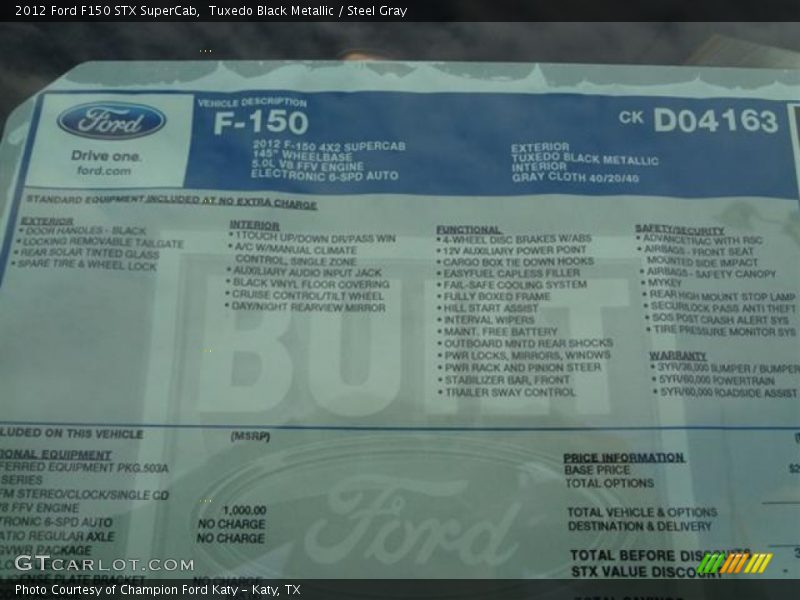  2012 F150 STX SuperCab Window Sticker