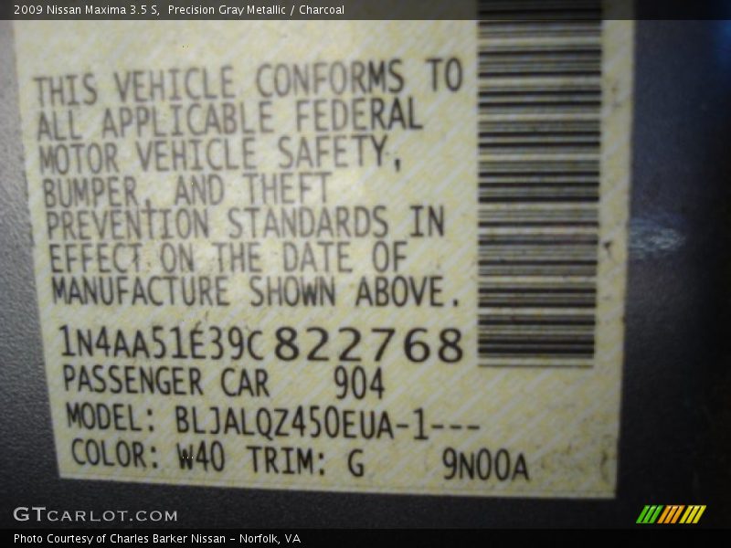 Precision Gray Metallic / Charcoal 2009 Nissan Maxima 3.5 S