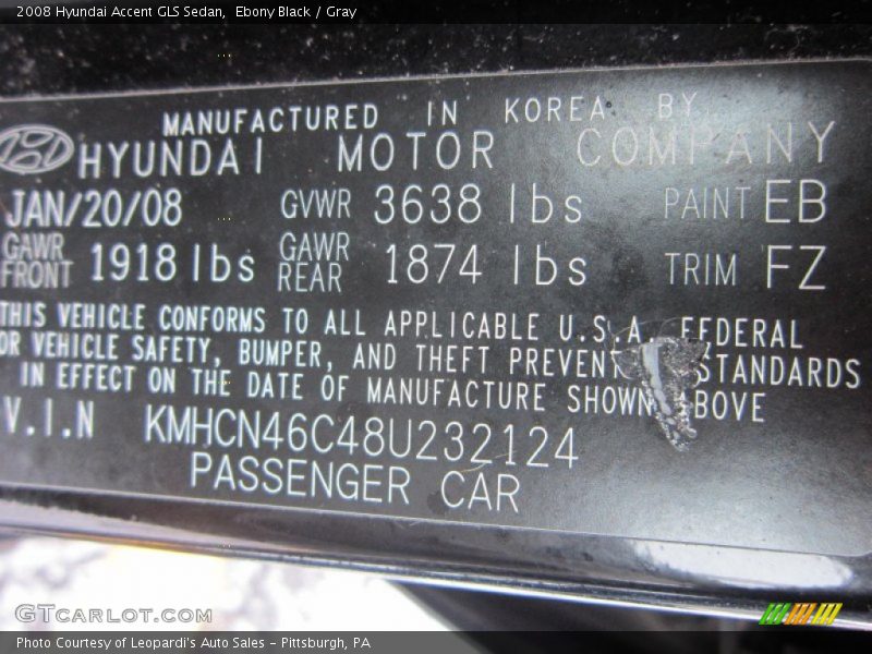 Ebony Black / Gray 2008 Hyundai Accent GLS Sedan