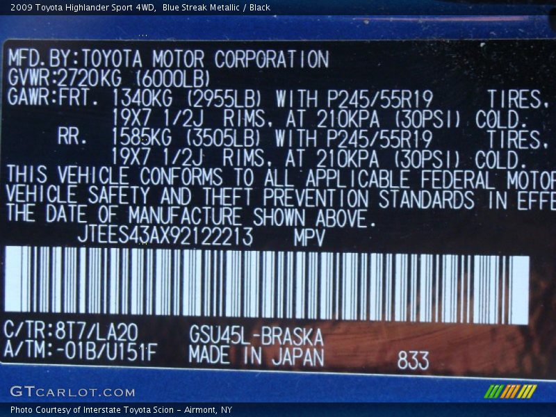 Blue Streak Metallic / Black 2009 Toyota Highlander Sport 4WD