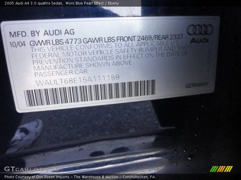 Moro Blue Pearl Effect / Ebony 2005 Audi A4 3.0 quattro Sedan