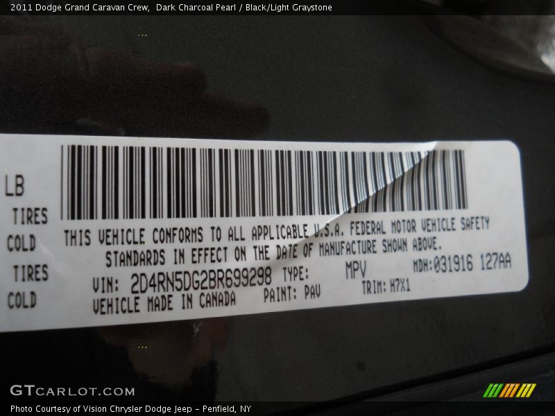 Dark Charcoal Pearl / Black/Light Graystone 2011 Dodge Grand Caravan Crew