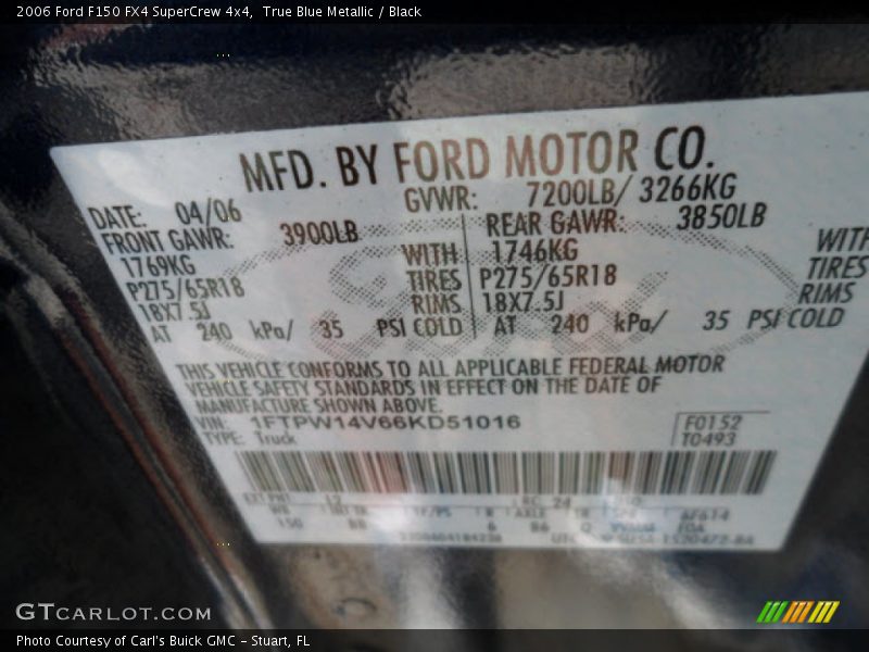 True Blue Metallic / Black 2006 Ford F150 FX4 SuperCrew 4x4