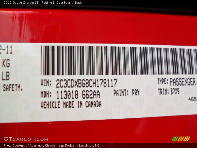 Redline 3-Coat Pearl / Black 2012 Dodge Charger SE