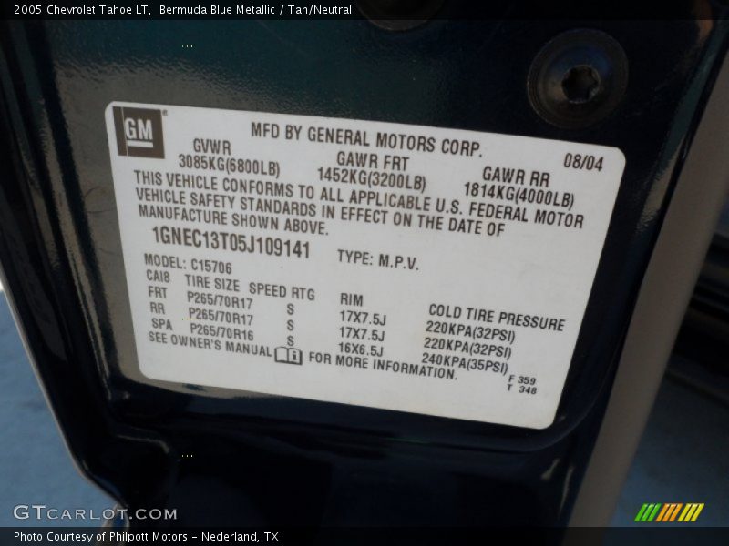 Bermuda Blue Metallic / Tan/Neutral 2005 Chevrolet Tahoe LT