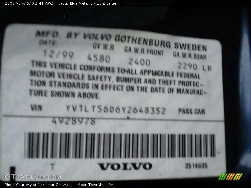 Nautic Blue Metallic / Light Beige 2000 Volvo S70 2.4T AWD