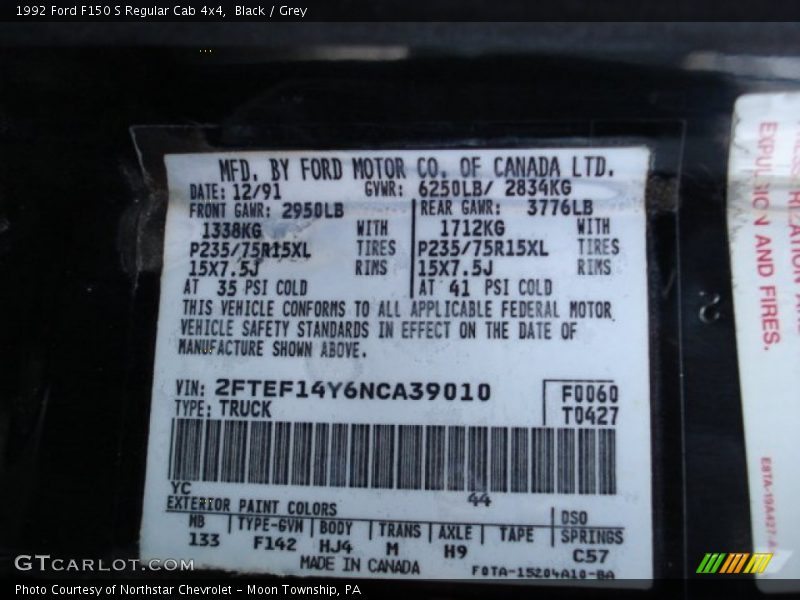 1992 F150 S Regular Cab 4x4 Black Color Code YC