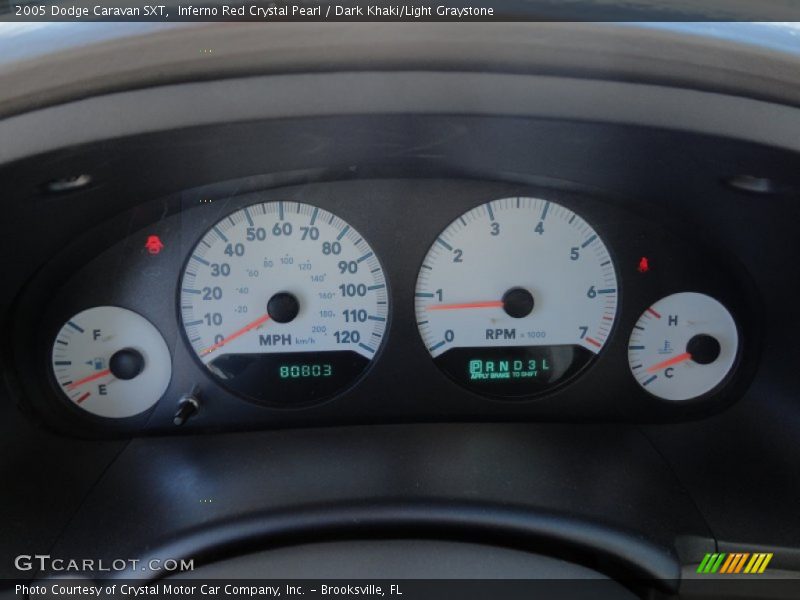 Inferno Red Crystal Pearl / Dark Khaki/Light Graystone 2005 Dodge Caravan SXT
