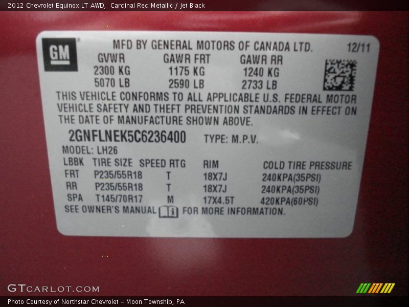 Cardinal Red Metallic / Jet Black 2012 Chevrolet Equinox LT AWD