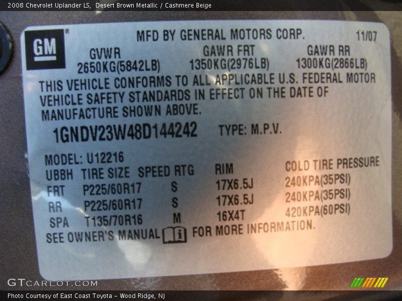 Desert Brown Metallic / Cashmere Beige 2008 Chevrolet Uplander LS