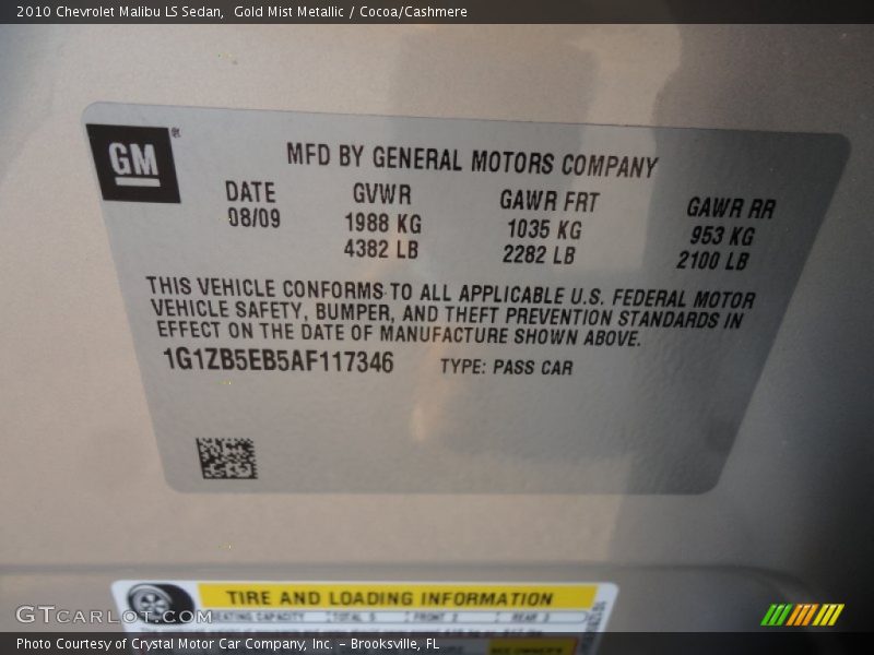 Gold Mist Metallic / Cocoa/Cashmere 2010 Chevrolet Malibu LS Sedan