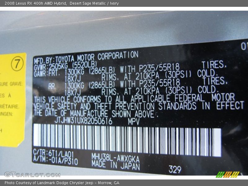 Desert Sage Metallic / Ivory 2008 Lexus RX 400h AWD Hybrid