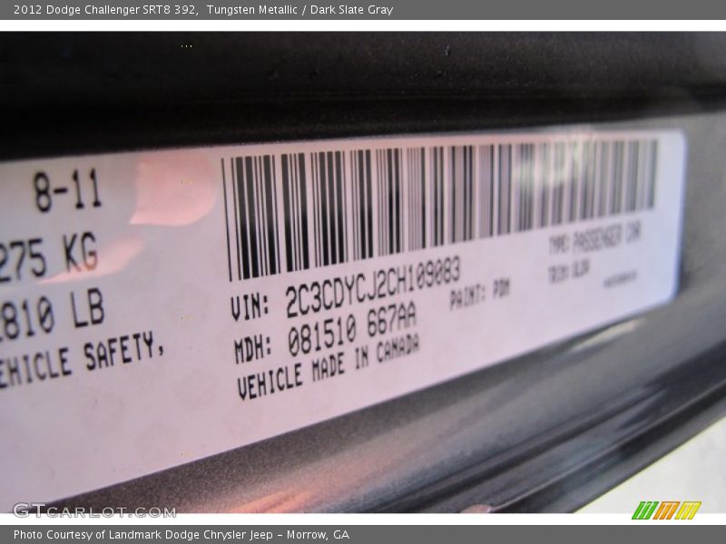 Tungsten Metallic / Dark Slate Gray 2012 Dodge Challenger SRT8 392