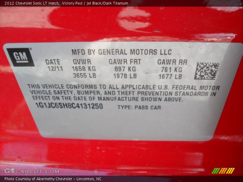 Victory Red / Jet Black/Dark Titanium 2012 Chevrolet Sonic LT Hatch