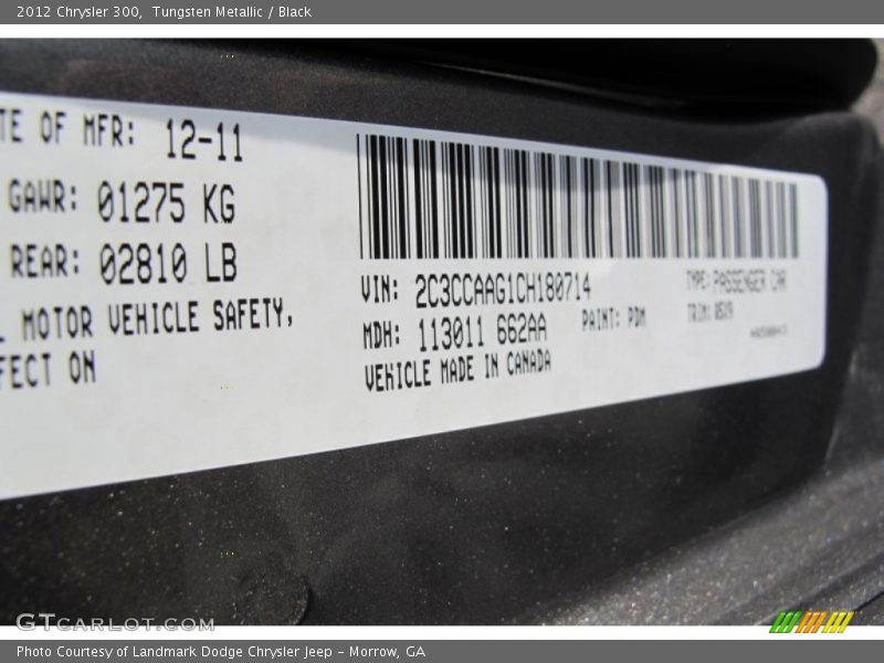 Tungsten Metallic / Black 2012 Chrysler 300