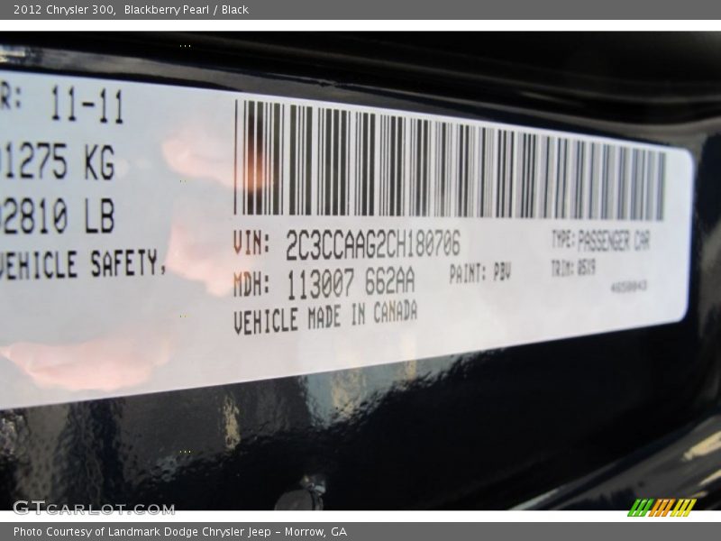 Blackberry Pearl / Black 2012 Chrysler 300