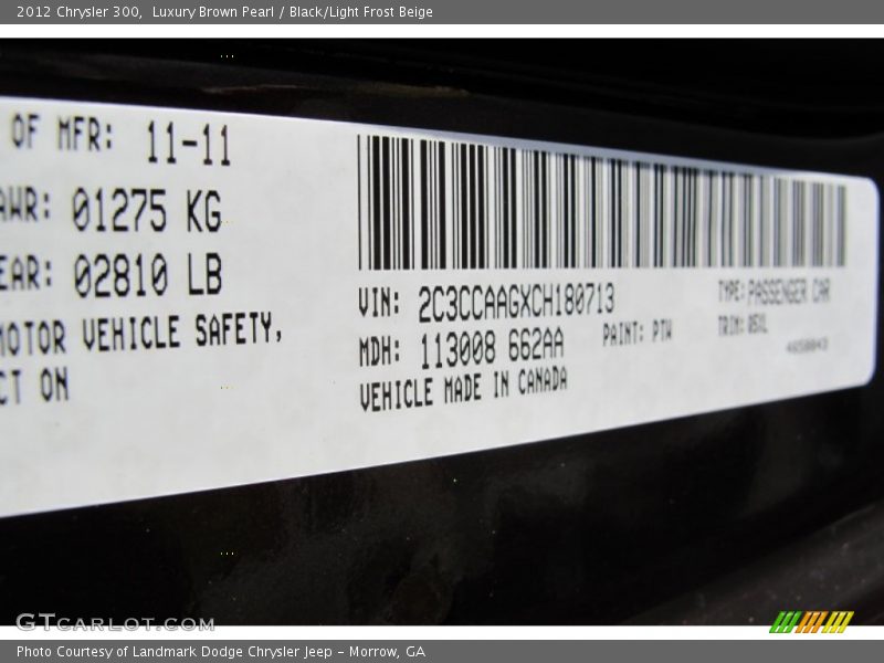 2012 300  Luxury Brown Pearl Color Code PTW