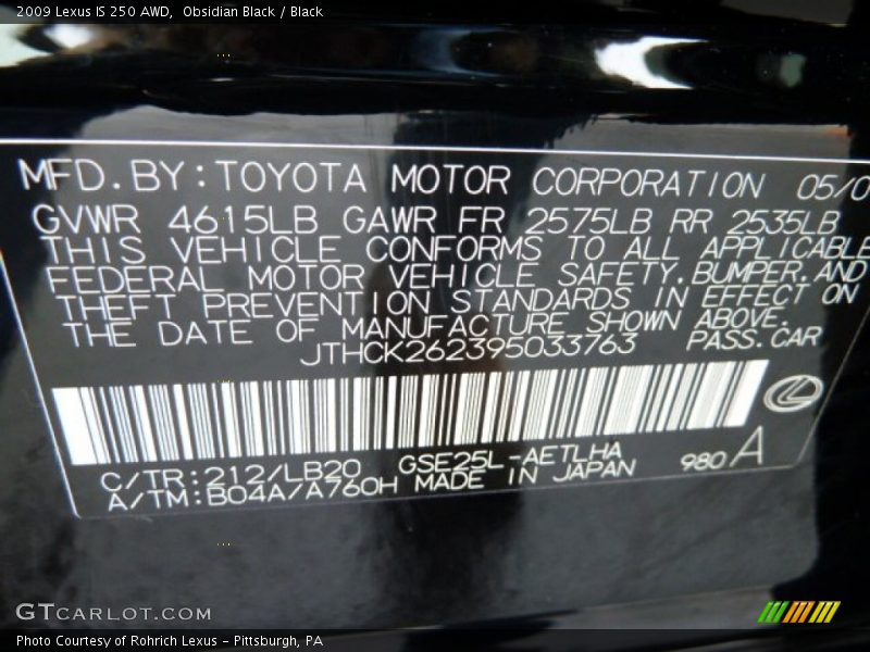 Obsidian Black / Black 2009 Lexus IS 250 AWD