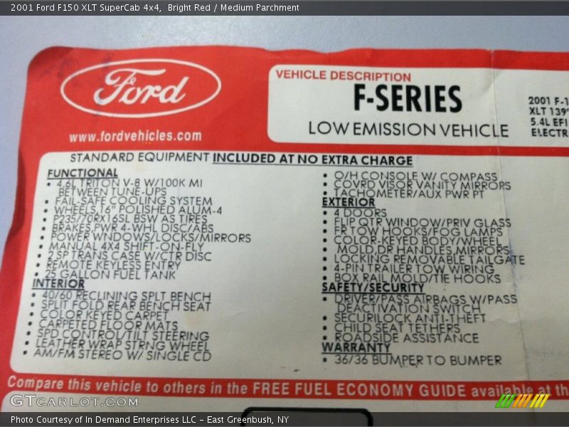  2001 F150 XLT SuperCab 4x4 Window Sticker