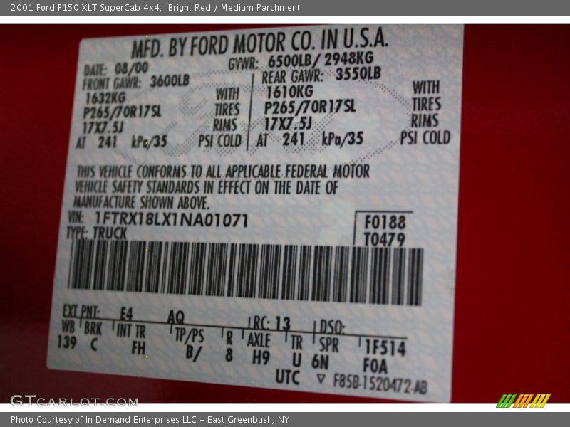 2001 F150 XLT SuperCab 4x4 Bright Red Color Code E4