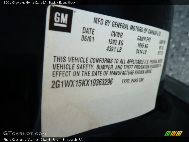 Black / Ebony Black 2001 Chevrolet Monte Carlo SS