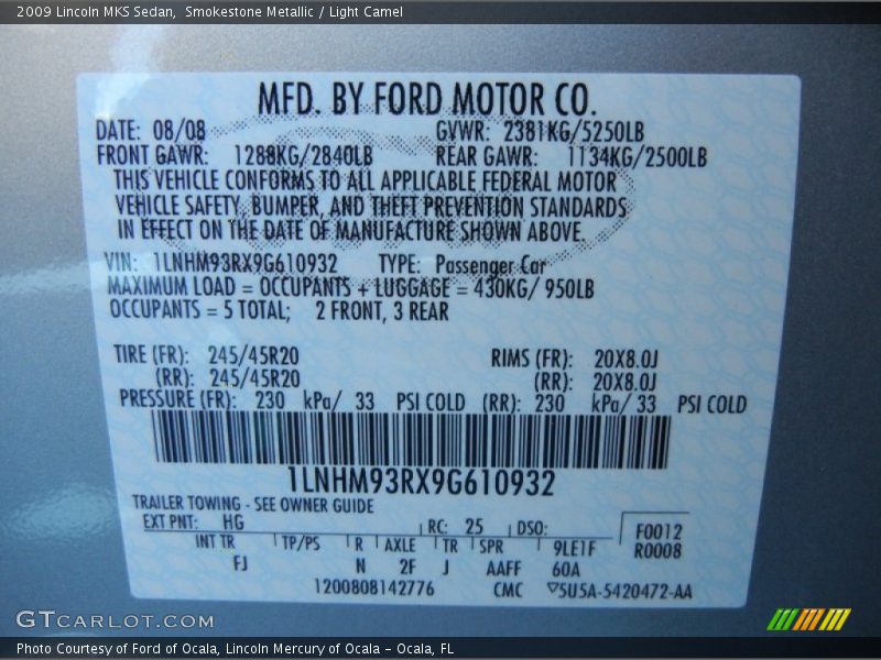 Smokestone Metallic / Light Camel 2009 Lincoln MKS Sedan