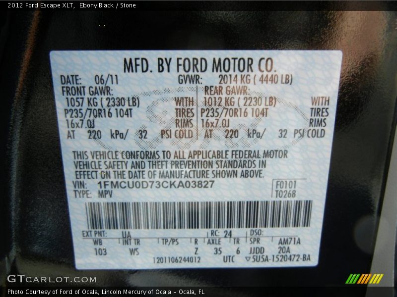 Ebony Black / Stone 2012 Ford Escape XLT