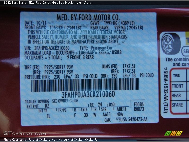 Red Candy Metallic / Medium Light Stone 2012 Ford Fusion SEL