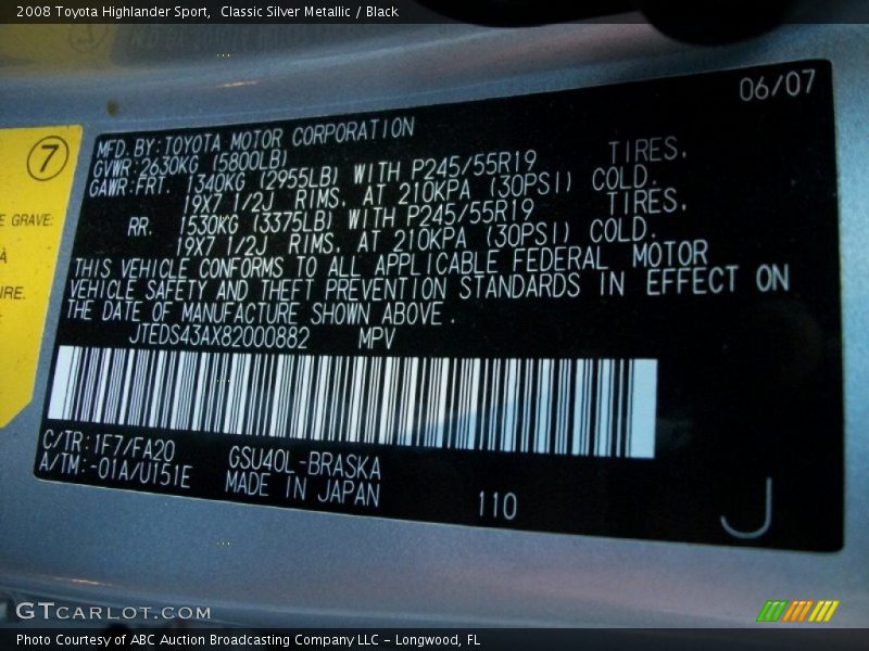 Classic Silver Metallic / Black 2008 Toyota Highlander Sport