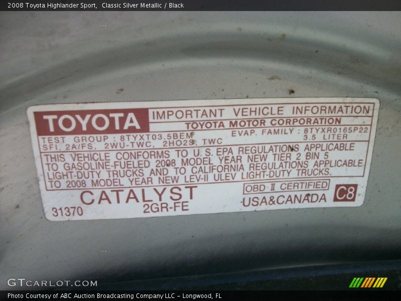 Classic Silver Metallic / Black 2008 Toyota Highlander Sport