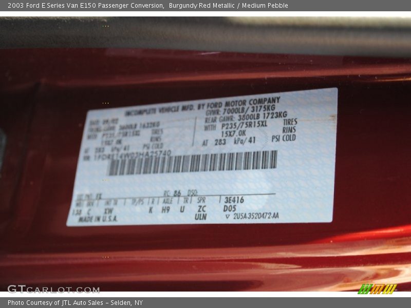 Burgundy Red Metallic / Medium Pebble 2003 Ford E Series Van E150 Passenger Conversion