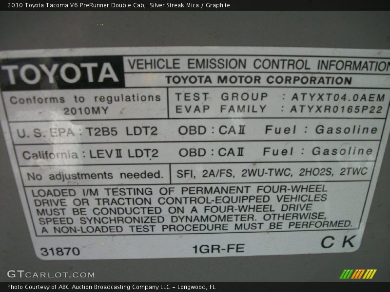 Silver Streak Mica / Graphite 2010 Toyota Tacoma V6 PreRunner Double Cab
