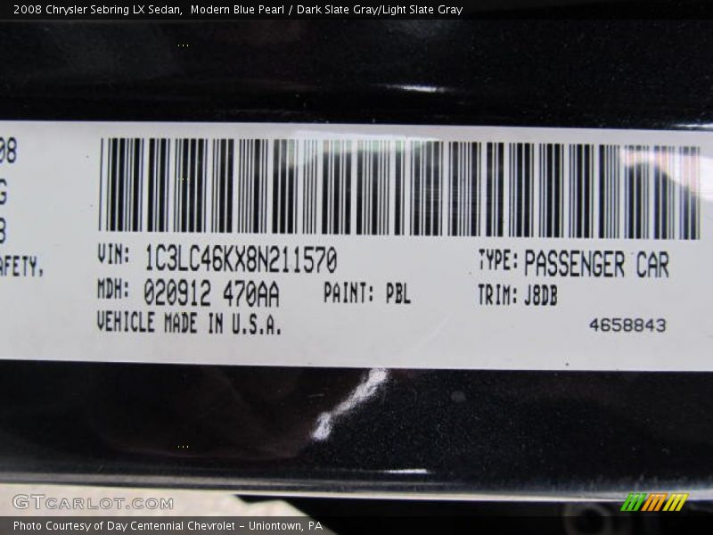Modern Blue Pearl / Dark Slate Gray/Light Slate Gray 2008 Chrysler Sebring LX Sedan