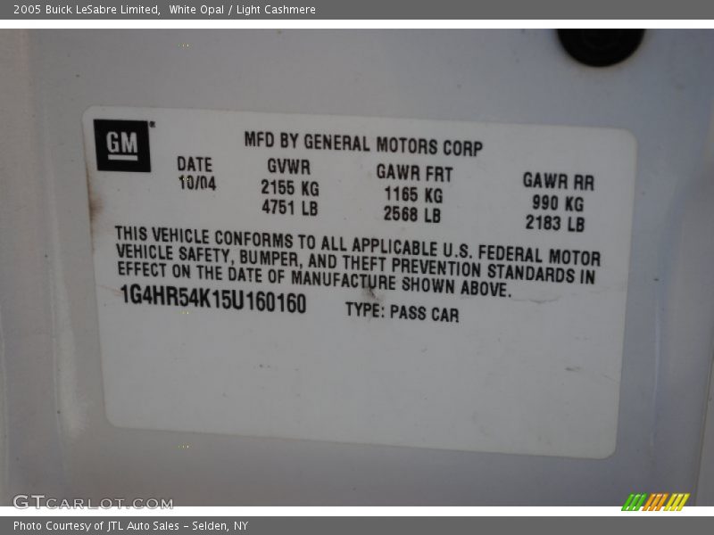 White Opal / Light Cashmere 2005 Buick LeSabre Limited