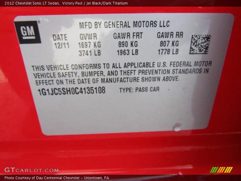 Victory Red / Jet Black/Dark Titanium 2012 Chevrolet Sonic LT Sedan