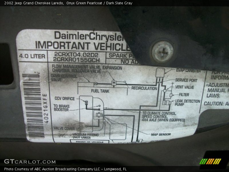 Onyx Green Pearlcoat / Dark Slate Gray 2002 Jeep Grand Cherokee Laredo