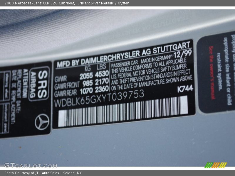 Brilliant Silver Metallic / Oyster 2000 Mercedes-Benz CLK 320 Cabriolet