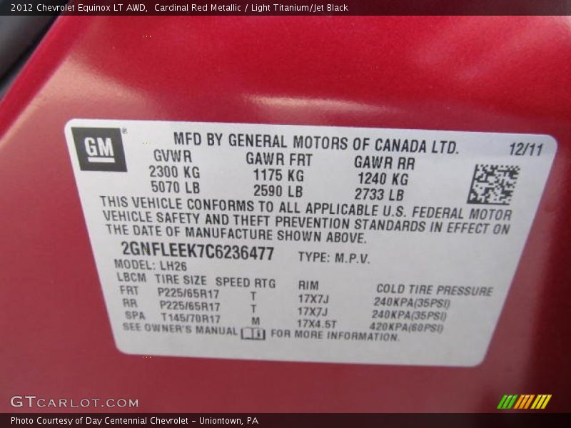 Cardinal Red Metallic / Light Titanium/Jet Black 2012 Chevrolet Equinox LT AWD